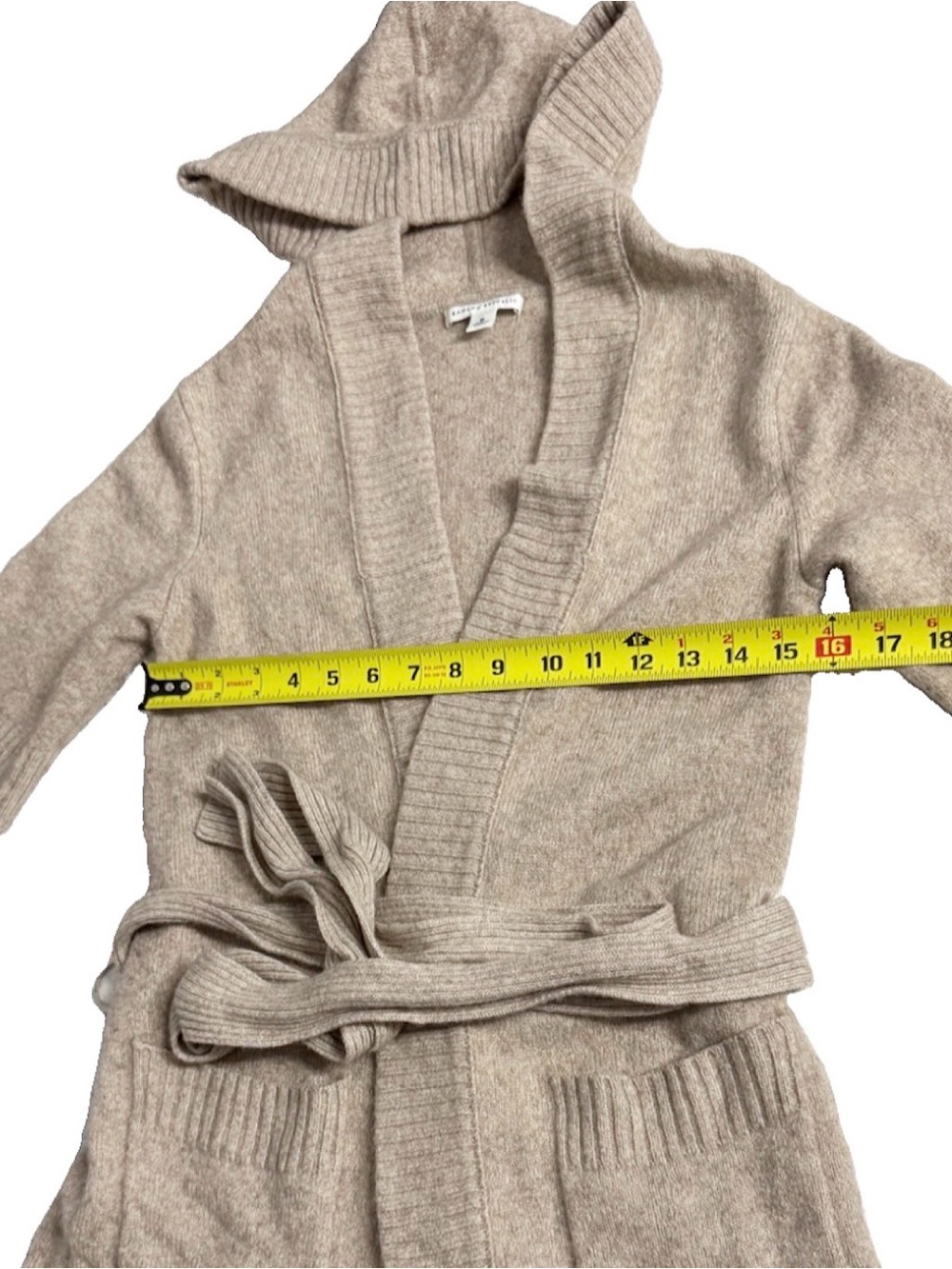 Banana Republic Lambswool Cashmere Belted Hooded Cardigan Sweater M Beige - Picture 5 of 7
